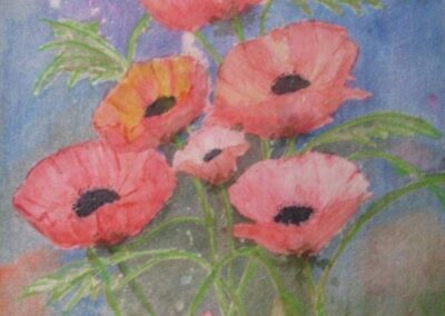 Poppies. 21½" x 17½". Watercolour. £60 triple mounted and framed.