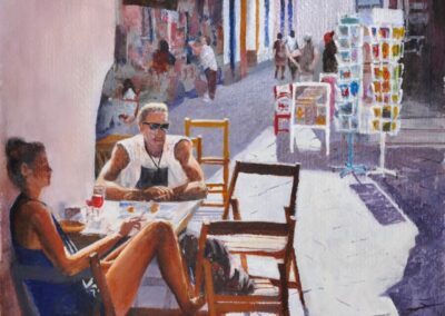 Relaxing in Seville. Acrylic. 40 x 45 cm. £110 framed.