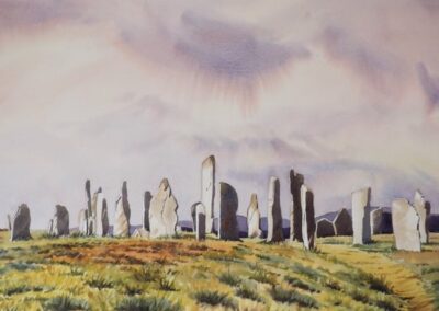Callanish Stones, Lewis. Watercolour. 35cm x 70cm. Sold. Framed.