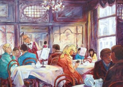 Viennese Café. Oil on canvas. 50 x 50 cm. £395 framed.