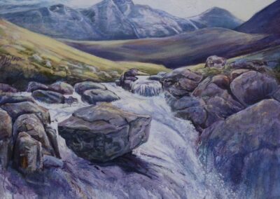 Quinag from the Unapool Burn. Oil on canvas. 60 x 60 cm. £395 framed.