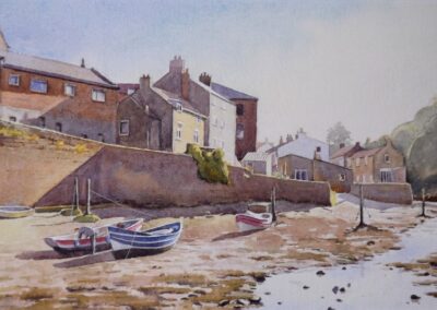 Low Tide Staithes Beck. Watercolour. 25cm x 37cm. £160.00. Framed.