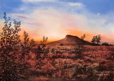 Sunset behind Roseberry. Watercolour. 55 x 45 cm. SOLD